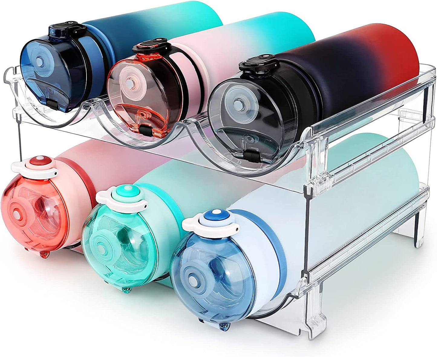 Water Bottle Organizer for Cabinet – Stackable 2-Pack Storage Rack