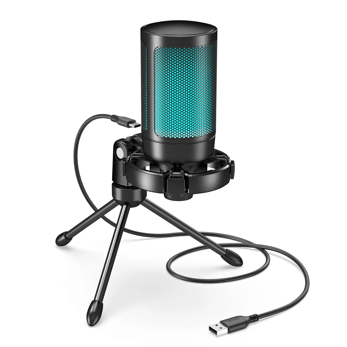 RGB USB Gaming Microphone – Condenser Mic with Touch Mute & Tripod for PC, PS4/PS5 & Laptop Streaming (A2)