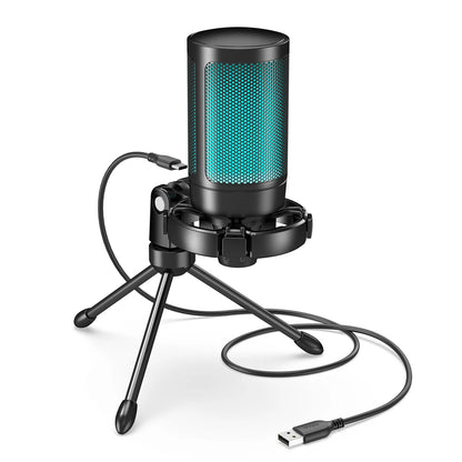 RGB USB Gaming Microphone – Condenser Mic with Touch Mute & Tripod for PC, PS4/PS5 & Laptop Streaming (A2)