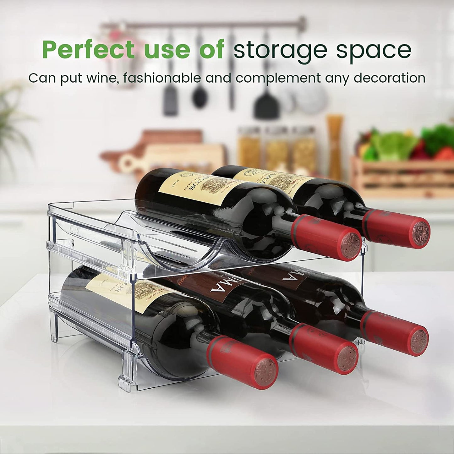 Water Bottle Organizer for Cabinet – Stackable 2-Pack Storage Rack