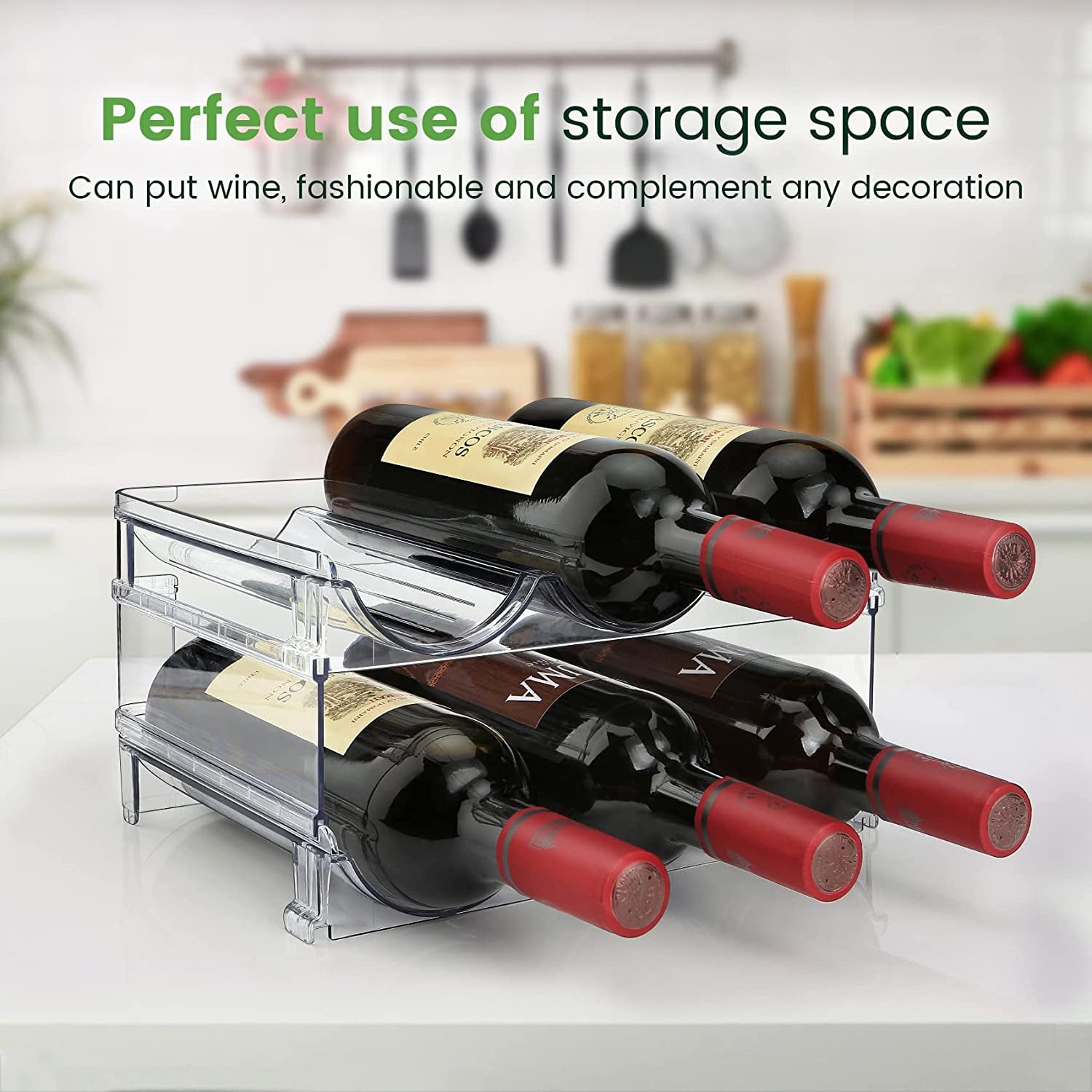Water Bottle Organizer for Cabinet – Stackable 2-Pack Storage Rack