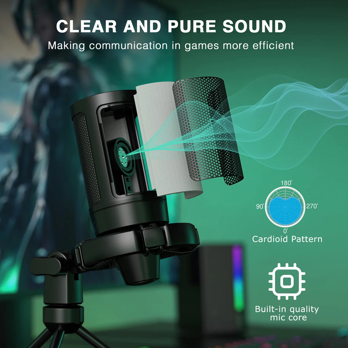 RGB USB Gaming Microphone – Condenser Mic with Touch Mute & Tripod for PC, PS4/PS5 & Laptop Streaming (A2)