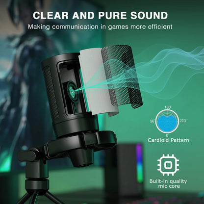 RGB USB Gaming Microphone – Condenser Mic with Touch Mute & Tripod for PC, PS4/PS5 & Laptop Streaming (A2)