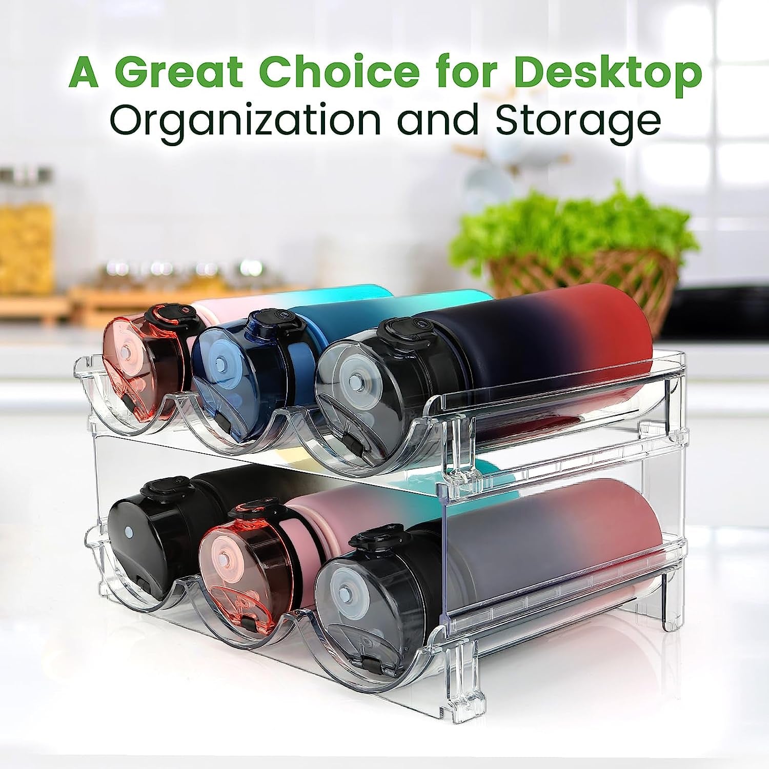 Water Bottle Organizer for Cabinet – Stackable 2-Pack Storage Rack