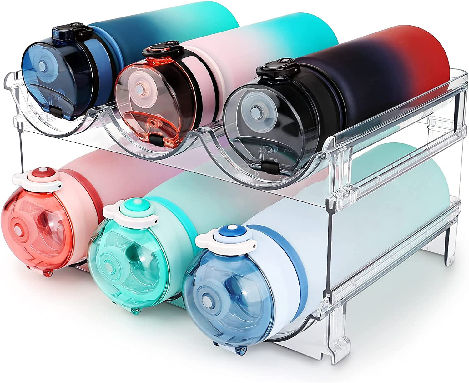 Water Bottle Organizer for Cabinet – Stackable 2-Pack Storage Rack