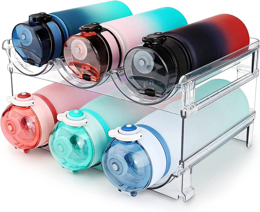 Water Bottle Organizer for Cabinet – Stackable 2-Pack Storage Rack