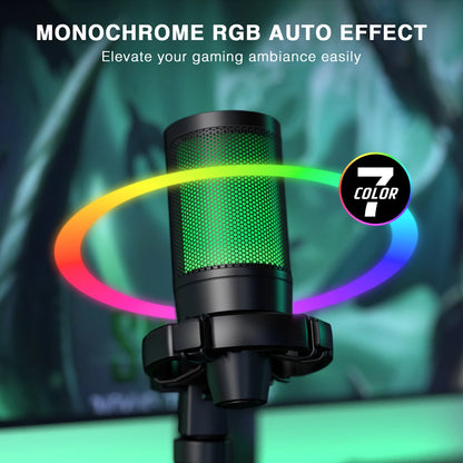 RGB USB Gaming Microphone – Condenser Mic with Touch Mute & Tripod for PC, PS4/PS5 & Laptop Streaming (A2)