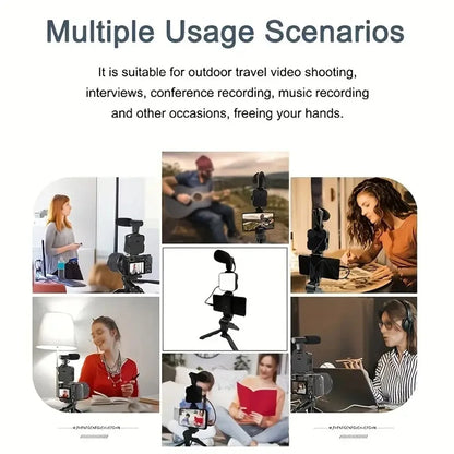 Smartphone Vlogging Kit – Tripod, Mini Microphone, LED Fill Light & Portable Stabilizer for Content Creators