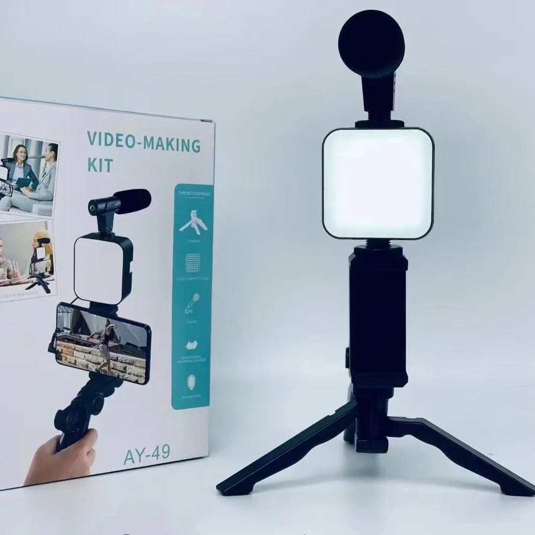 Smartphone Vlogging Kit – Tripod, Mini Microphone, LED Fill Light & Portable Stabilizer for Content Creators
