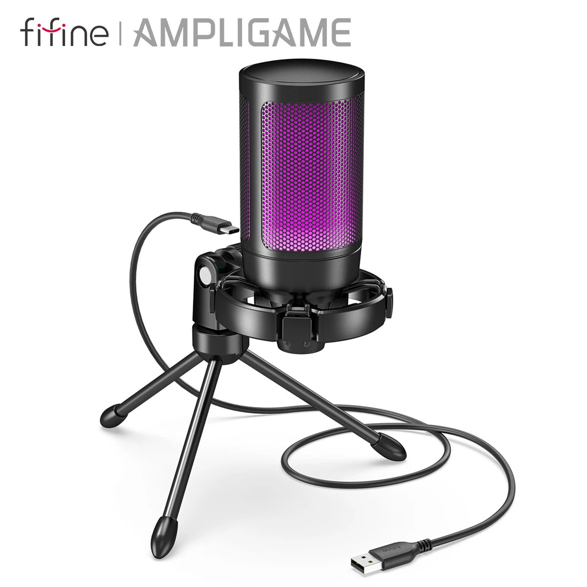 RGB USB Gaming Microphone – Condenser Mic with Touch Mute & Tripod for PC, PS4/PS5 & Laptop Streaming (A2)
