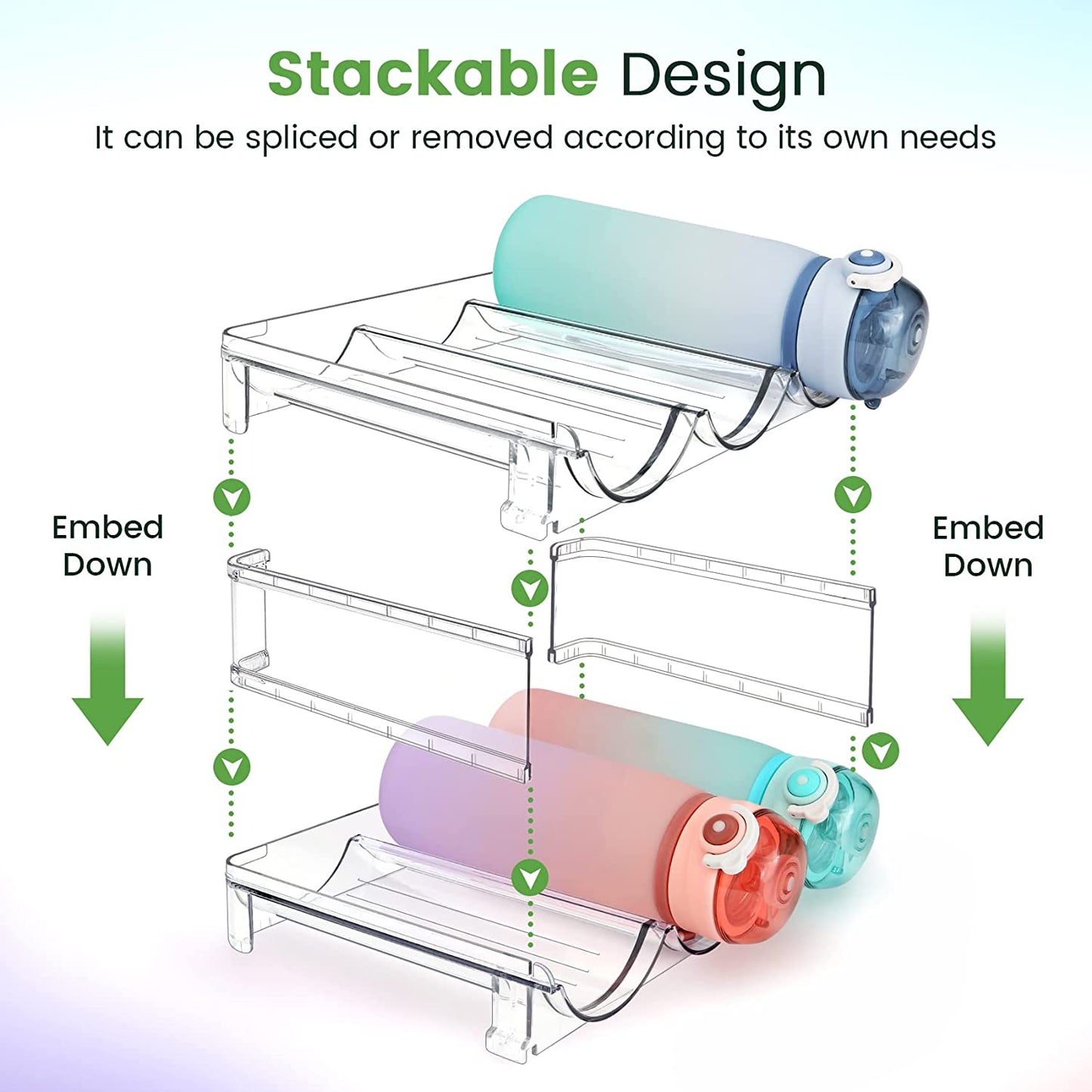 Water Bottle Organizer for Cabinet – Stackable 2-Pack Storage Rack