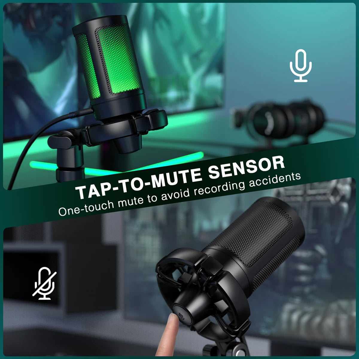 RGB USB Gaming Microphone – Condenser Mic with Touch Mute & Tripod for PC, PS4/PS5 & Laptop Streaming (A2)